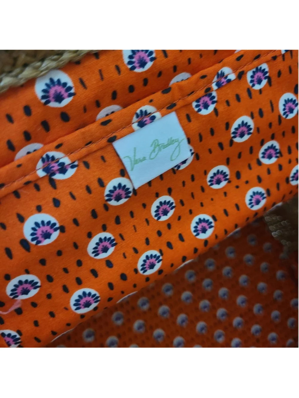 Vera Bradley Straw Large Tote Orange Applique Palm Tree Design Travel Beach Bag